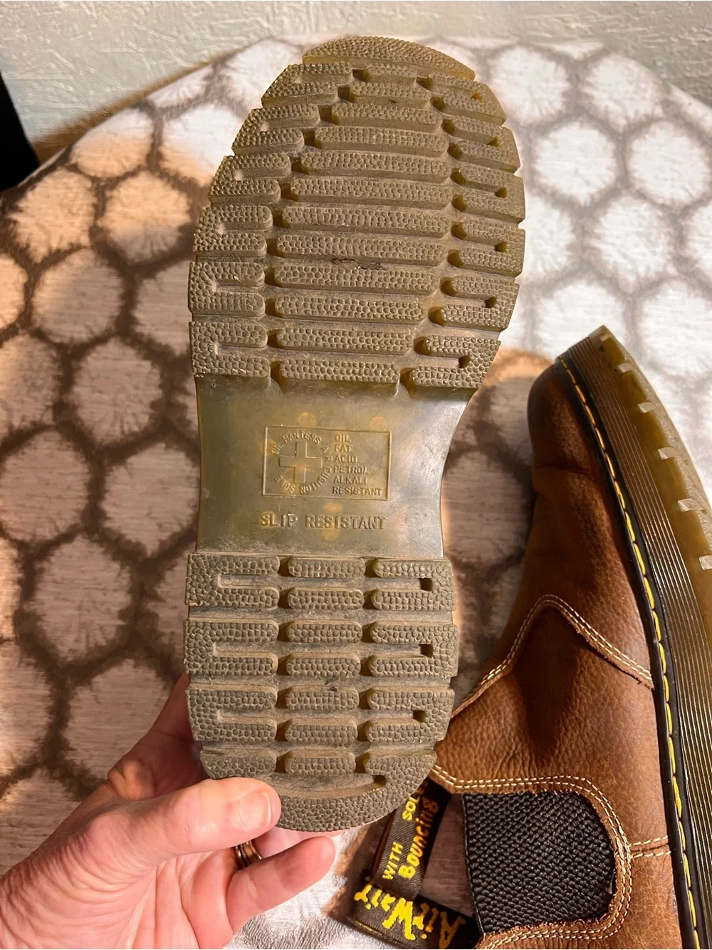 Dr. Martens Hardie Brown Leather Chelsea Lug Boots with Yellow Stitching